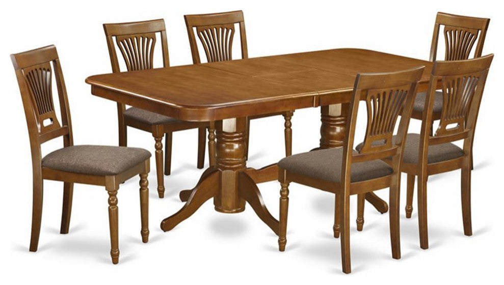 Atlin Designs 7-piece Dining Set with Linen Seat in Saddle Brown