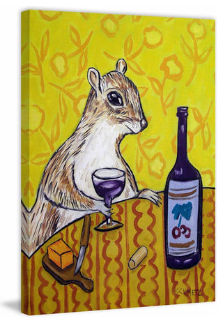 "Grey Squirrel Wine Bar" Painting Print on Wrapped Canvas, 16"x24"
