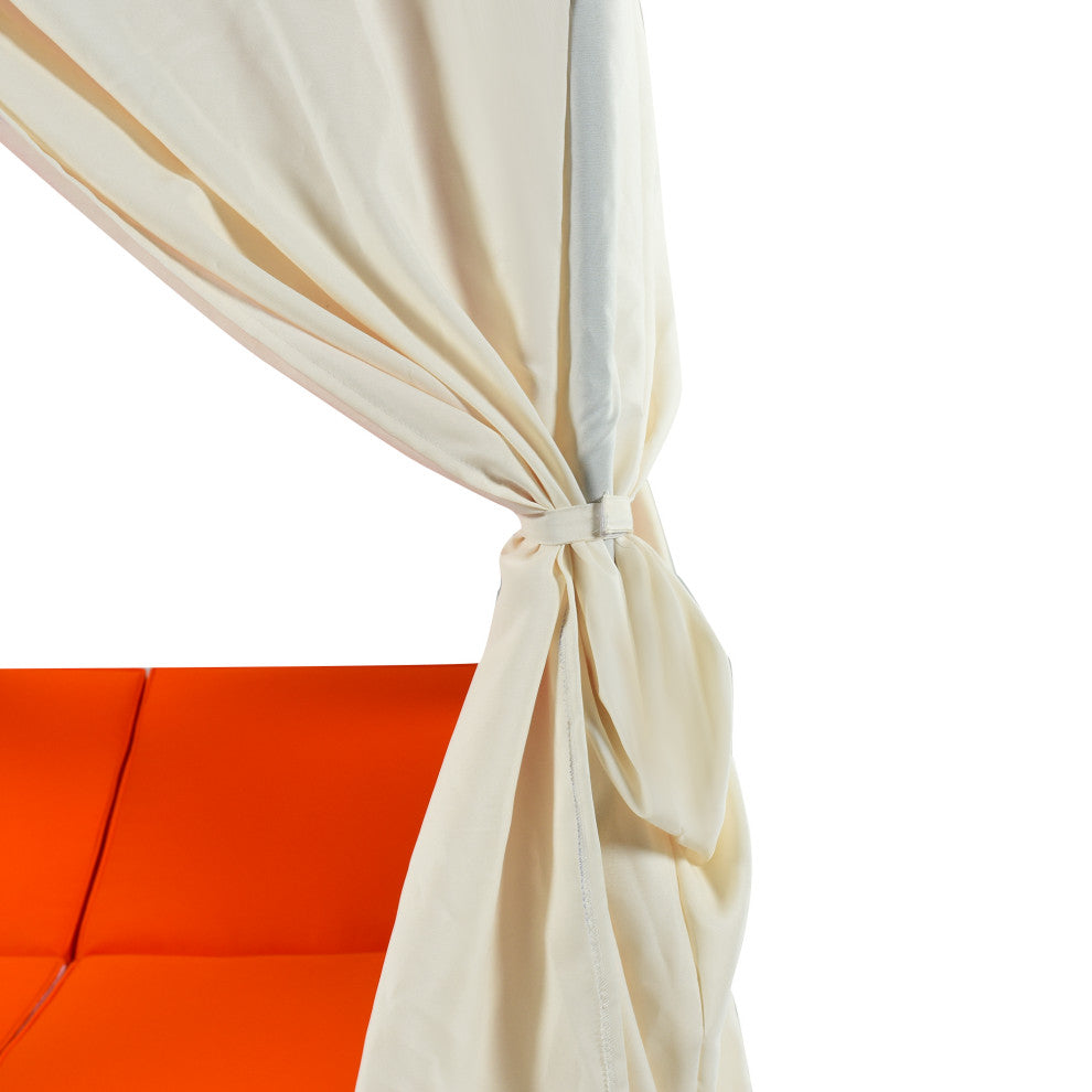 2-Piece Outdoor Wicker Patio Sunbed Daybed With Cushions And Adjustable Seats, Black Orange