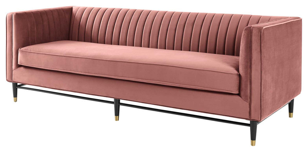 Tufted Sofa, Velvet, Pink, Modern, Living Lounge Room Hotel Lobby Hospitality