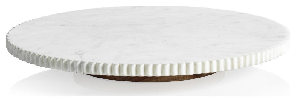 Caserta Ribbed Finish White Marble Lazy Susan