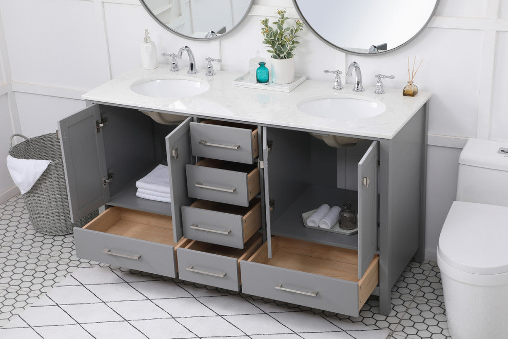 Grey 60" Double Sink Bathroom Vanity