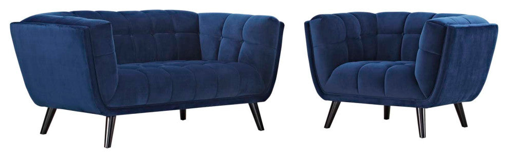 Bestow 2-Piece Velvet Loveseat and Armchair Set Navy