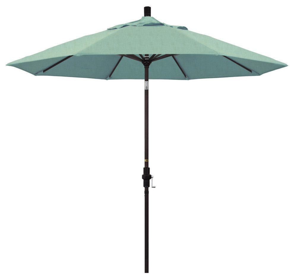 9' Bronze Collar Tilt Crank Lift Aluminum Umbrella, Sunbrella, Spa