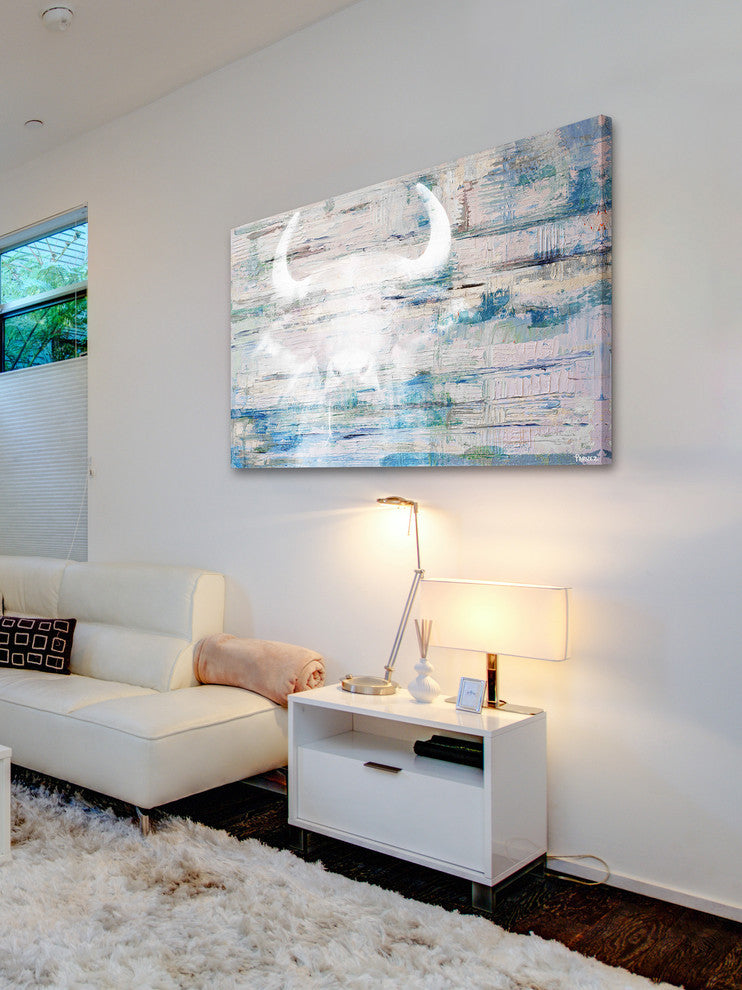 "White Bull Shadow" Painting Print on Wrapped Canvas, 24"x16"