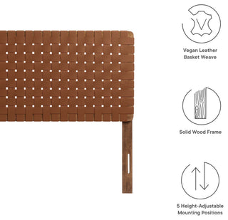 Sparta Weave Vegan Leather Queen Headboard, Walnut Brown