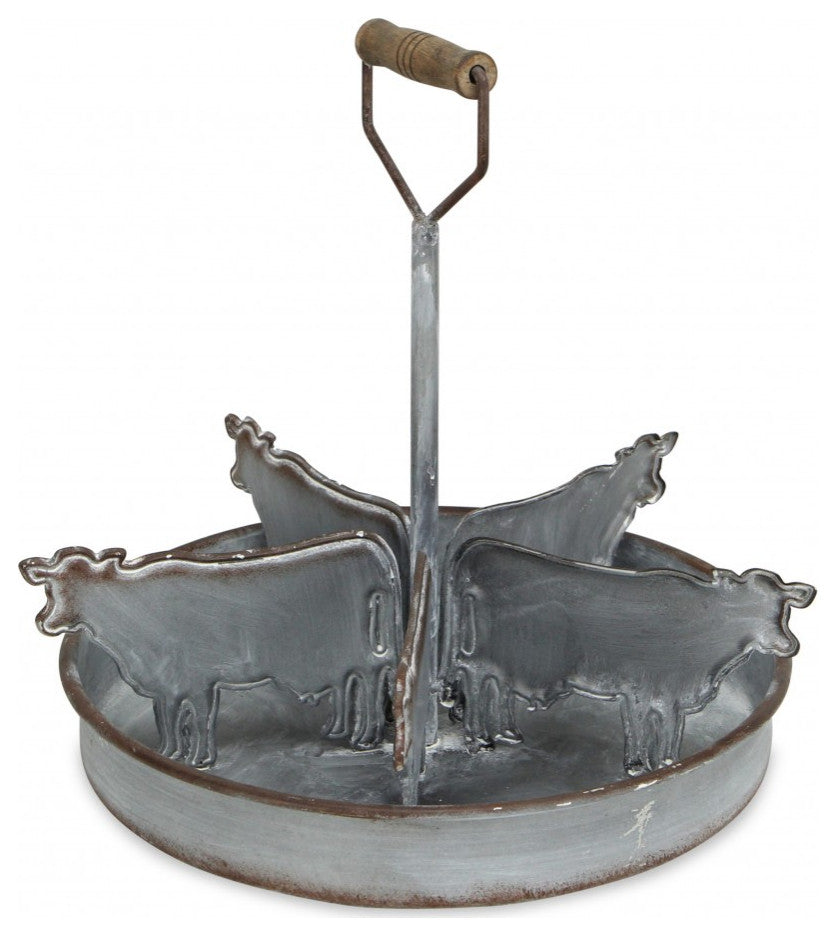 Rustic Metal 5 Slot Tray With Cow Dividers