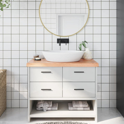 vidaXL Bathroom Countertop Live Edge Vanity Top Light Brown Treated Solid Wood