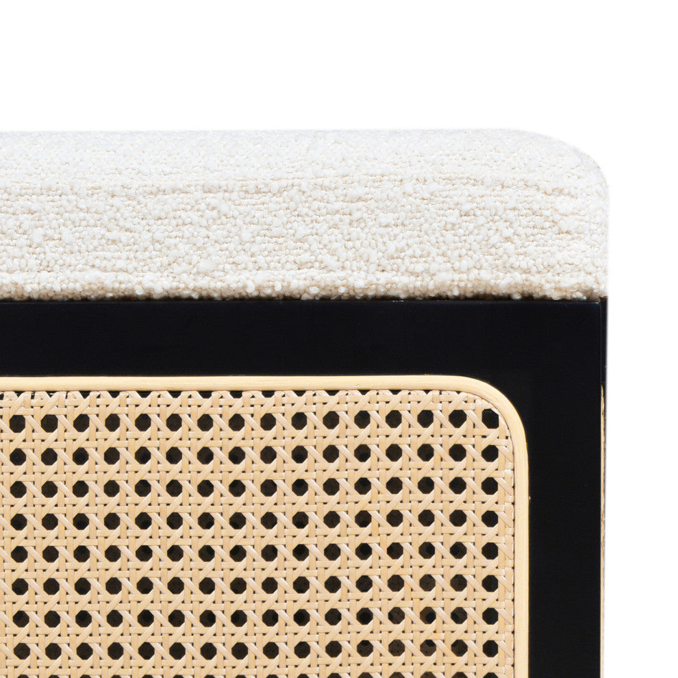 Nina 18" Cane Webbing Cube Ottoman, Ivory White