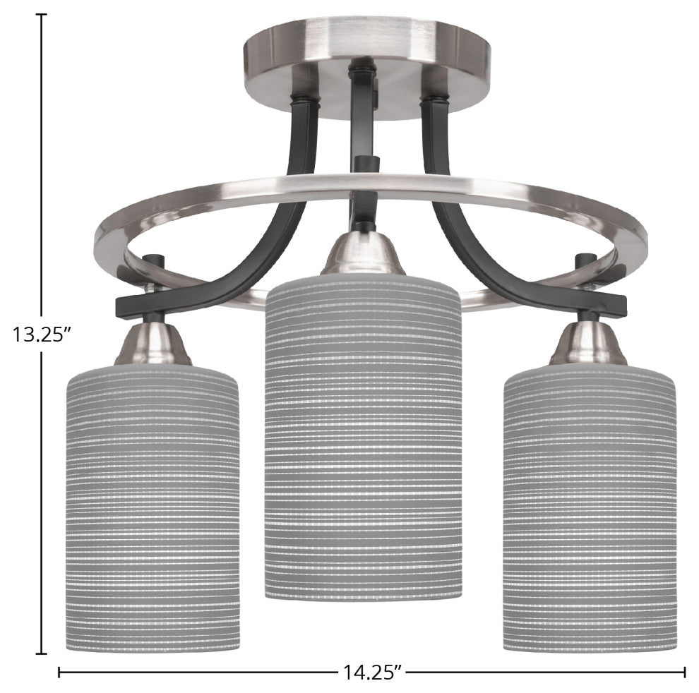Paramount 3-Light Semi-Flush, Matte Black & Brushed Nickel, 4" Gray Matrix