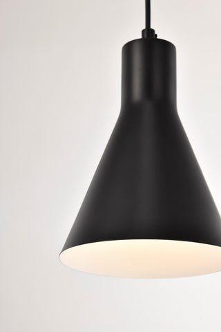 1-Light Matte Black Metal Cone Hanging Kitchen Pendant Light