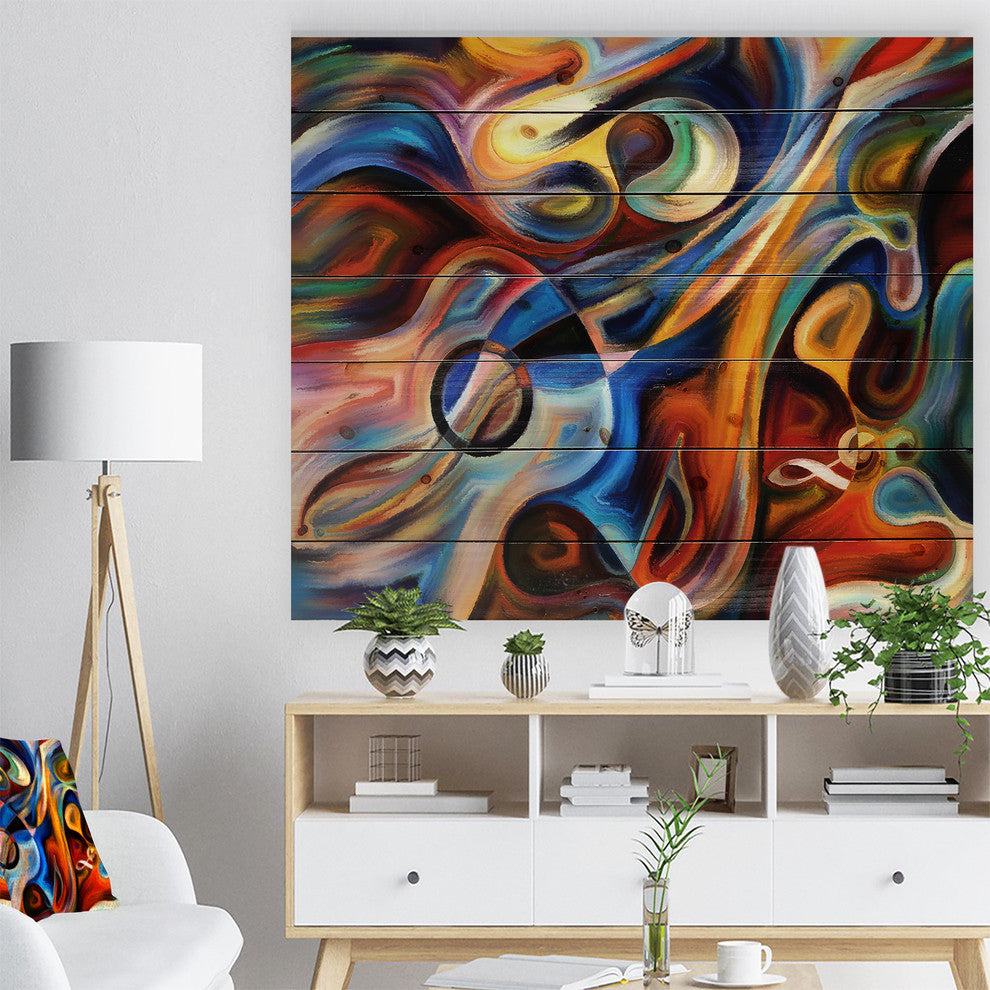 Designart Abstract Music Rhythm Abstract Wood Wall Art 46x36