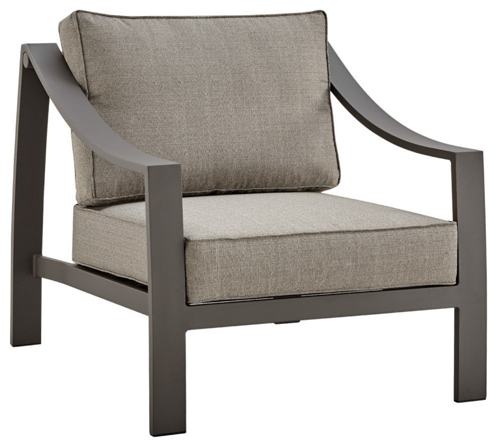 Mongo 4-Piece Outdoor Patio Furniture Set, Dark Brown Aluminum With Cushions, Brown