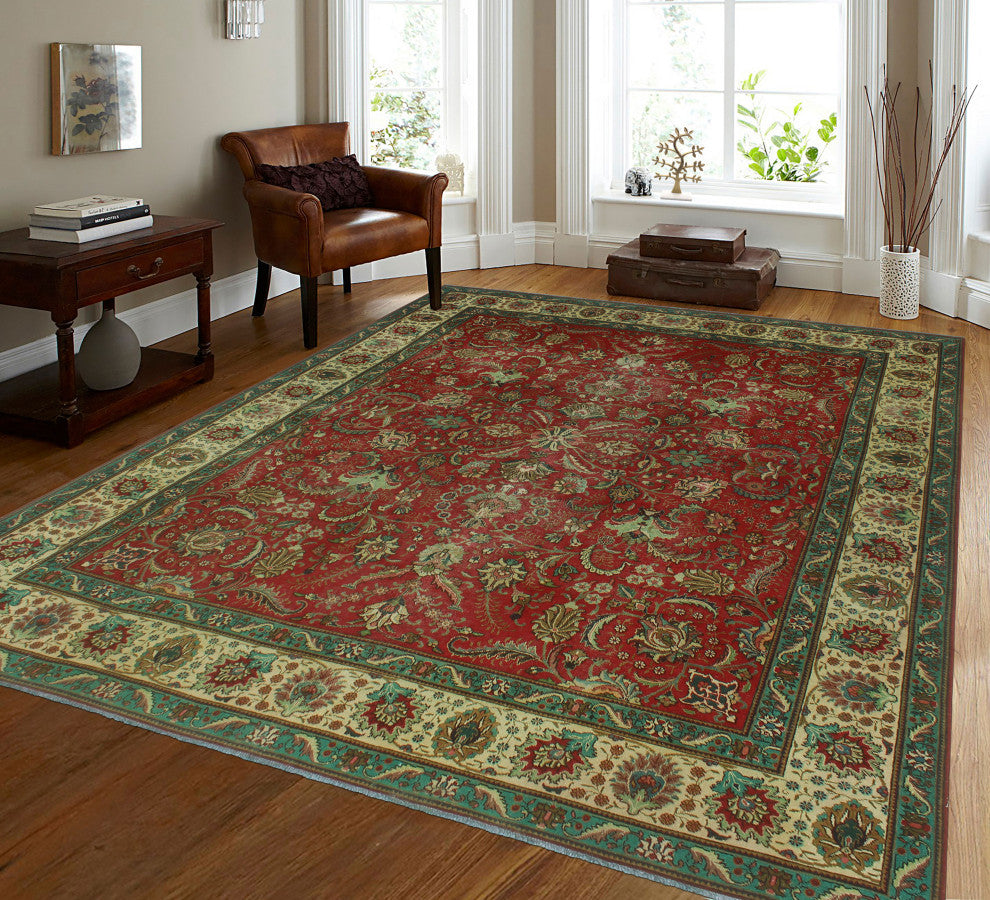 Fine Vintage Distressed Sayra Red/Beige Rug, 9'7x11'1