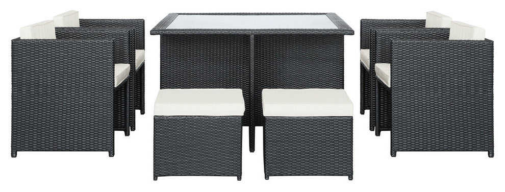 Modern Contemporary 9-Piece Set Outdoor Patio Dining Set, White Plastic