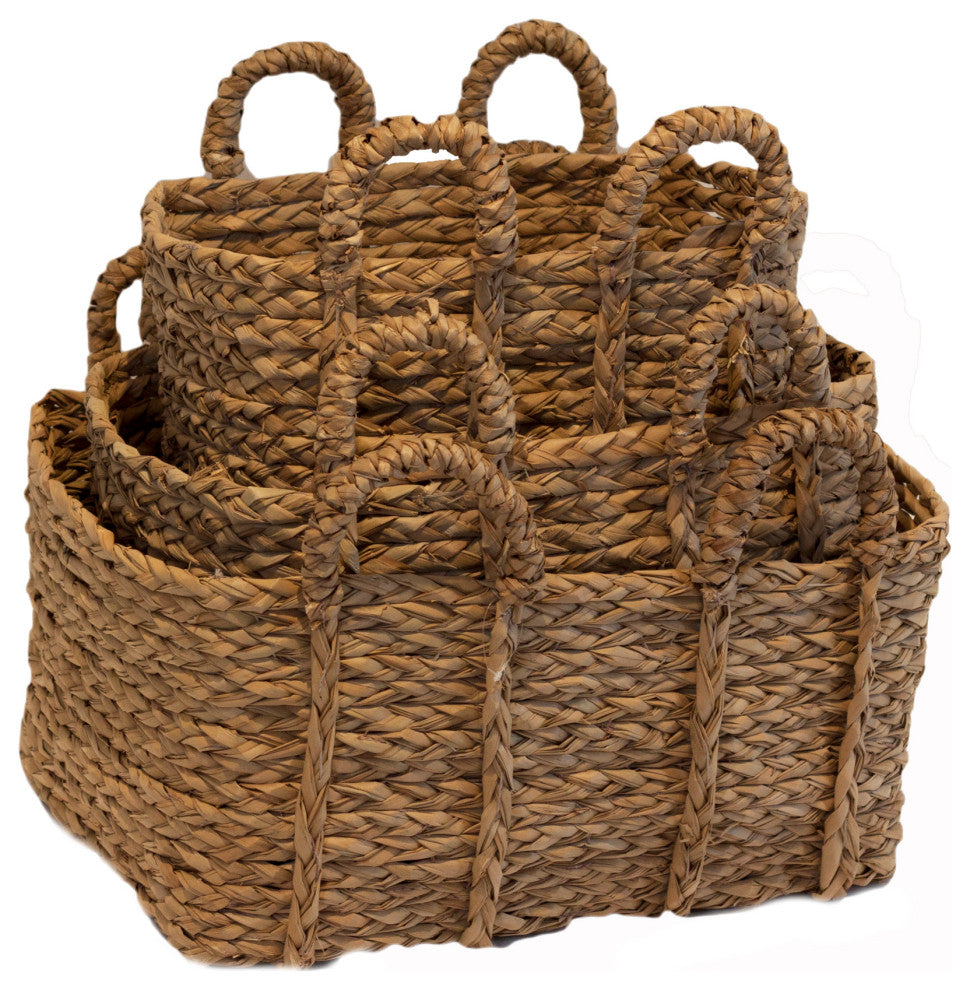 3-Piece Set Jumbo Rectangle Braided Rush Baskets, Natural