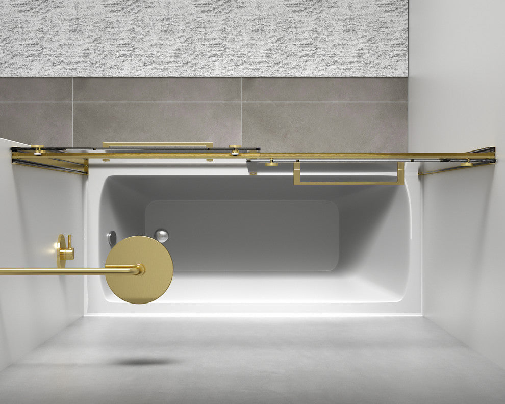Home Living 60X60 Frameless Double Sliding Tub Door, Brushed Gold