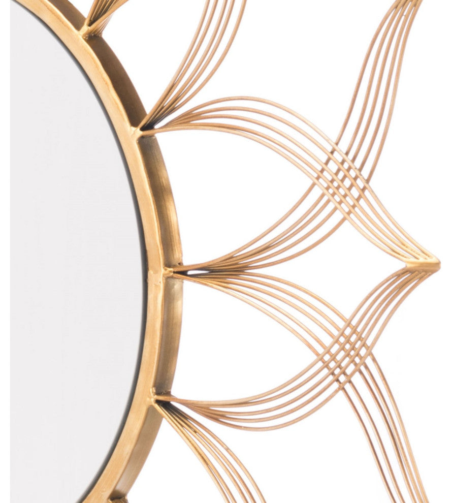 Frame Wall Mirror, Round, Glass, Steel Metal, Gold, Bedroom Living