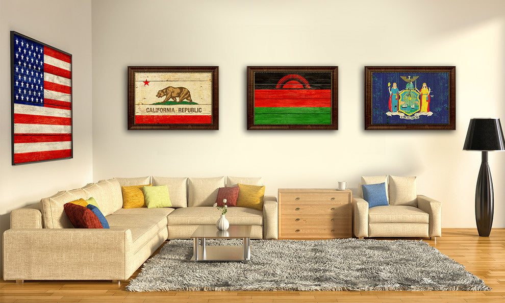 Malaysia Country Textured Flag Print With Brown Gold Frame, 19"X27"