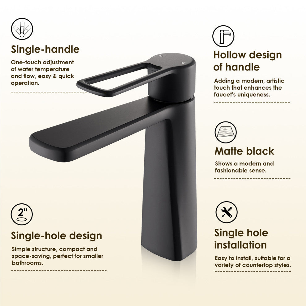 Paula Single Hole Single-Handle Bathroom Faucet, Matte Black