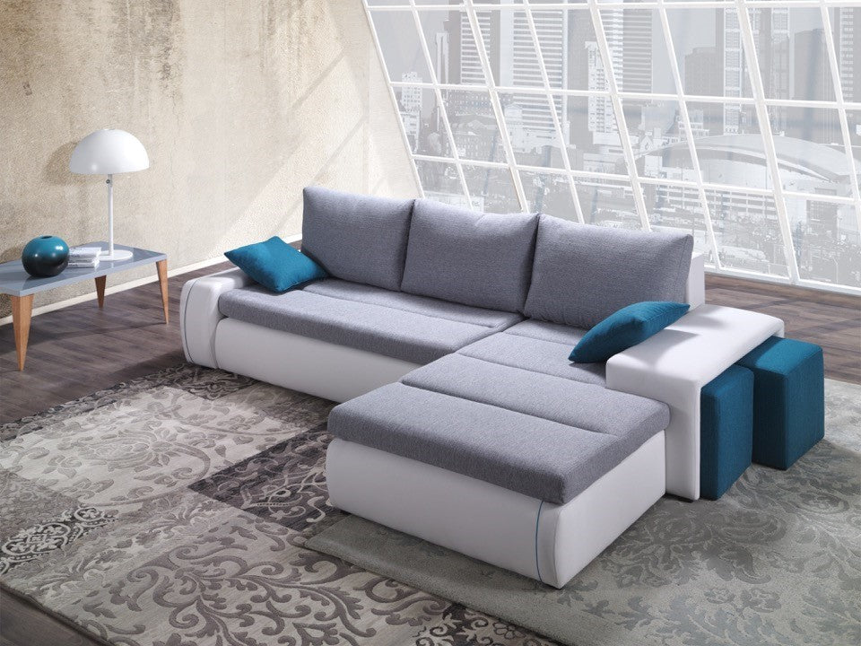 RITMO Sectional Sofa-Bed, Grey/White, Right Corner