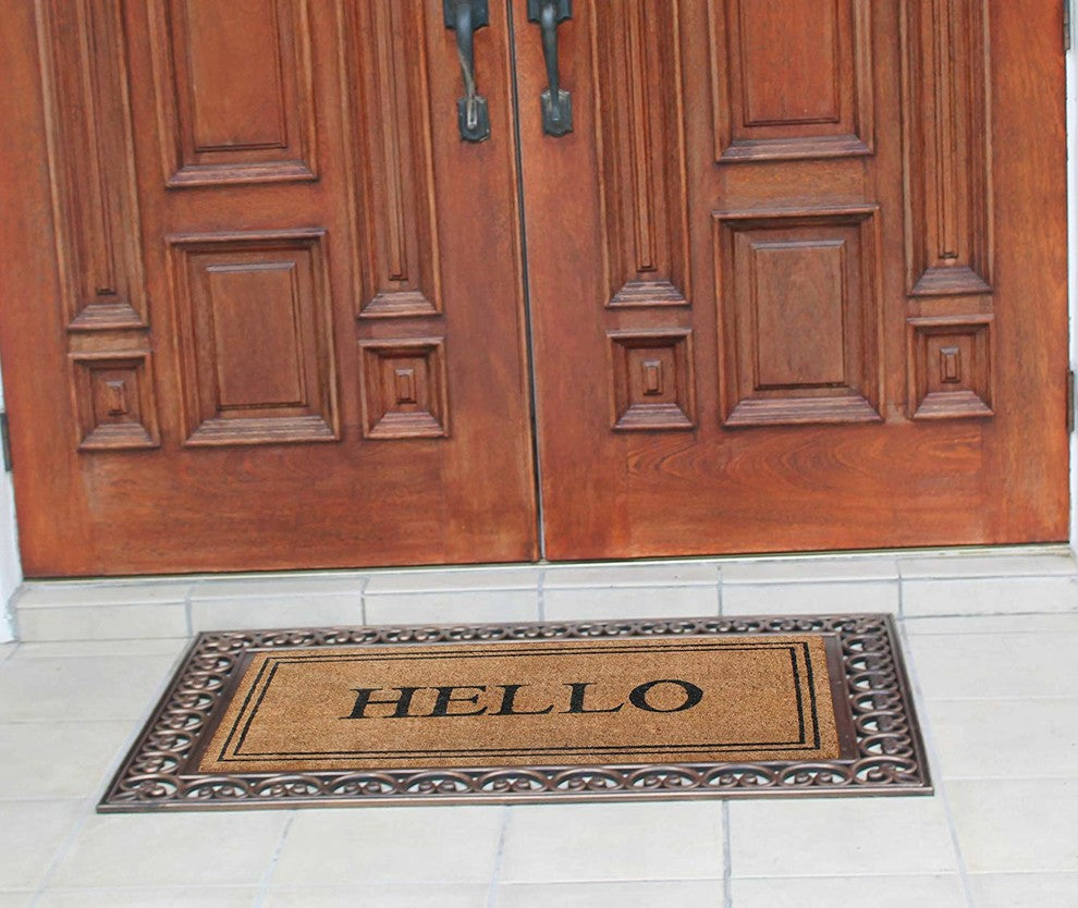 Hello Rubber And Coir Paisley Border Double Doormat, 30"x48"