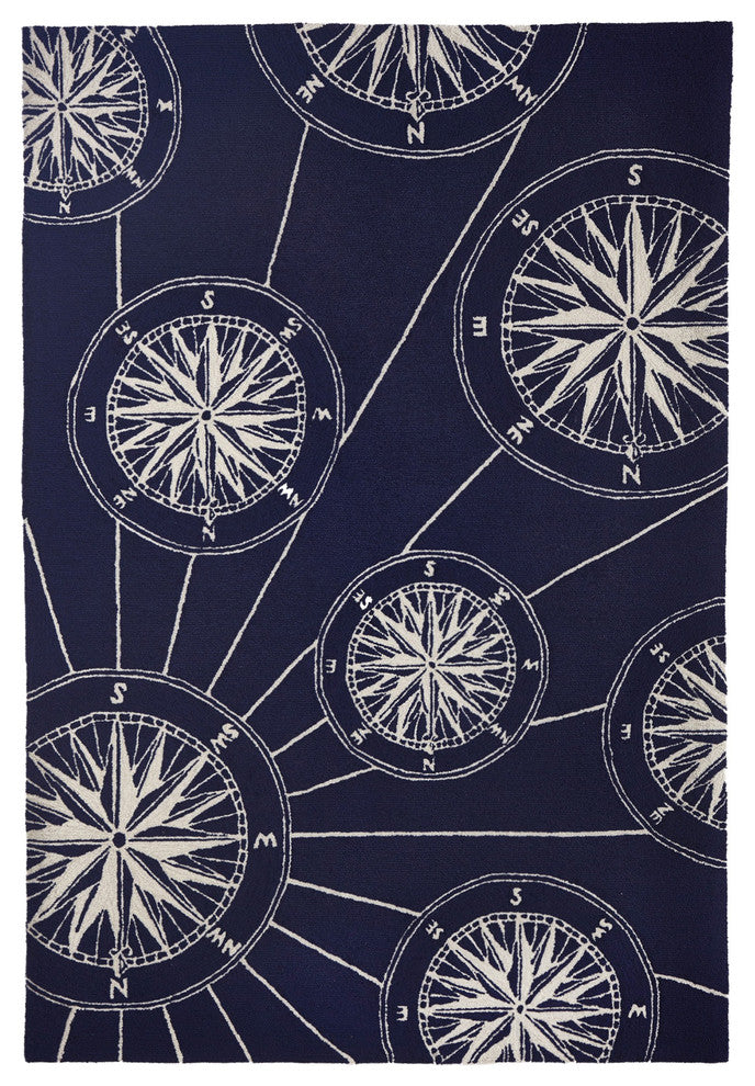 Frontporch Compass Indoor/Outdoor Rug, Navy, 5'x7'6"