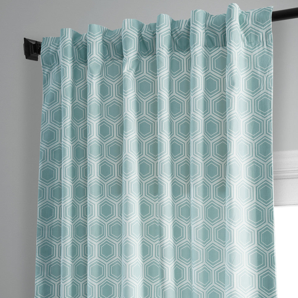 Honeycomb Ripple Printed Cotton Curtain Single Panel, Honeycomb Ripple Aqua, 50wx84l