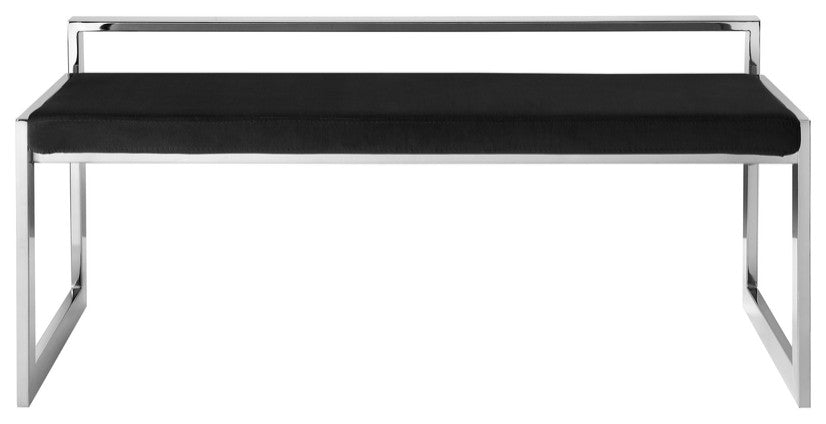 48" Black And Silver Upholstered Velvet Bench