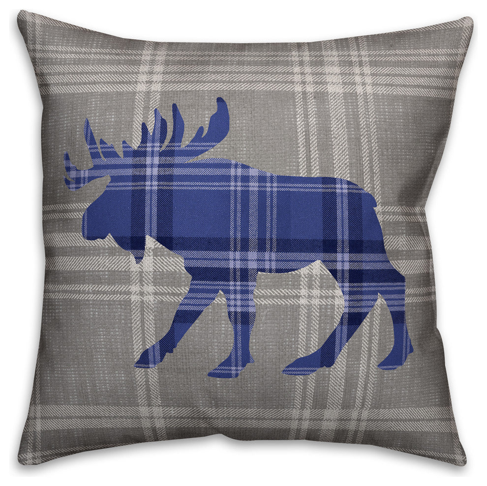 Blue Moose Plaid Spun Poly Pillow, 18x18