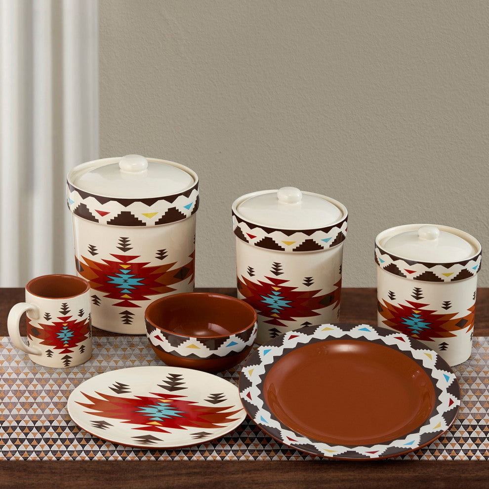 Del Sol Aztec Southwestern Dinnerware and Canister Set, 19 Piece