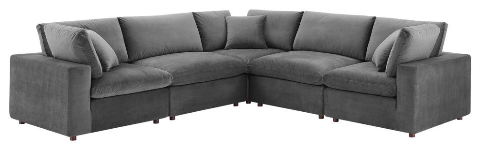 Sectional Sofa Set, Velvet, Gray, Modern, Living Lounge Hotel Hospitality
