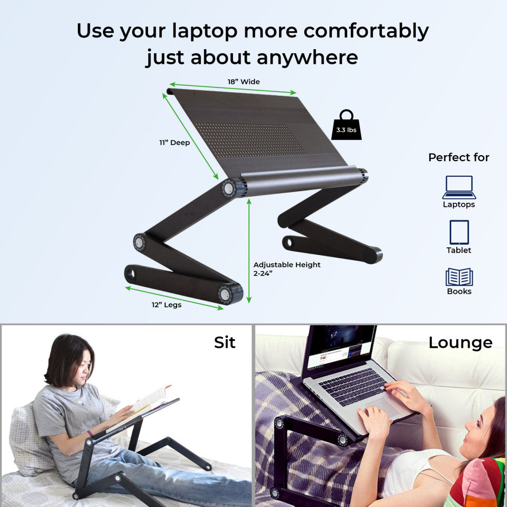 Workez Adjustable Height, Ergonomic Aluminum Cool Laptop Stand, Black