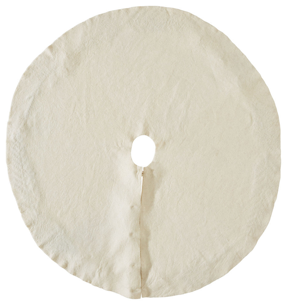 Handmade Christmas Tree Skirt, Felt Greenery on Cream