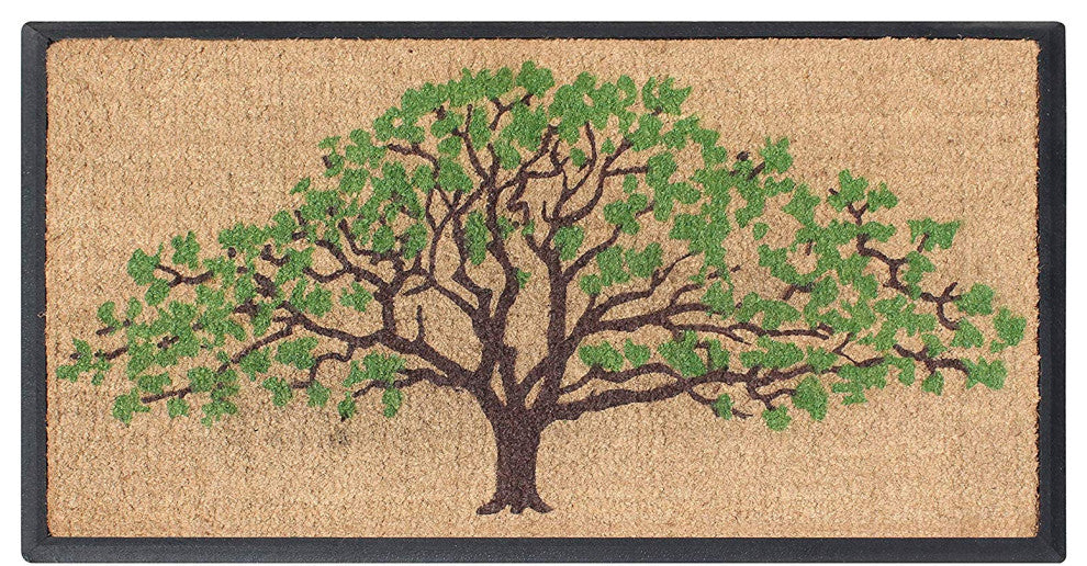 A1HC Hand-Crafted Rubber Coir Life of Tree Double Door Mat, 30" X 48"