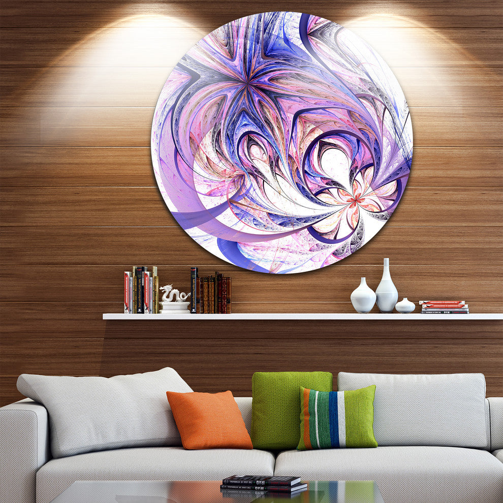 Blue And Pink Flower Pattern, Floral Digital Art Disc Metal Art, 23"