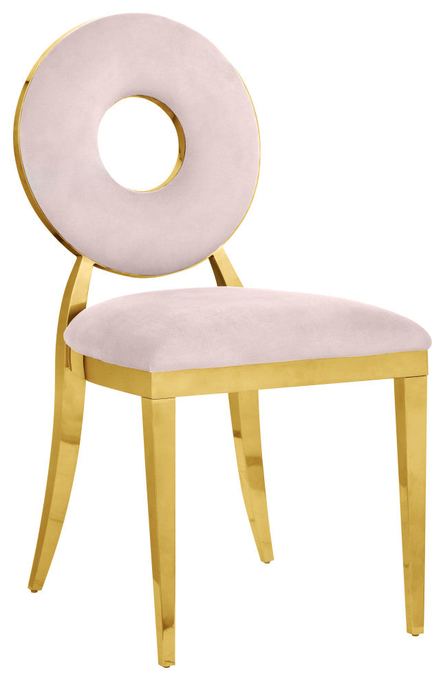 Carousel Upholstered Dining Chair, Set of 2, Pink Velvet, Gold Finish