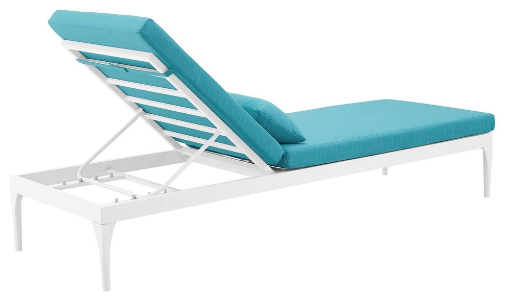 White Turquoise Perspective Cushion Outdoor Patio Chaise Lounge Chair