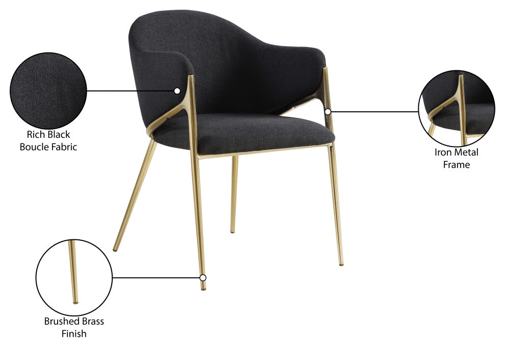 Nial Boucle Fabric Upholsetered Black Dining Chair, Set of 2, Black