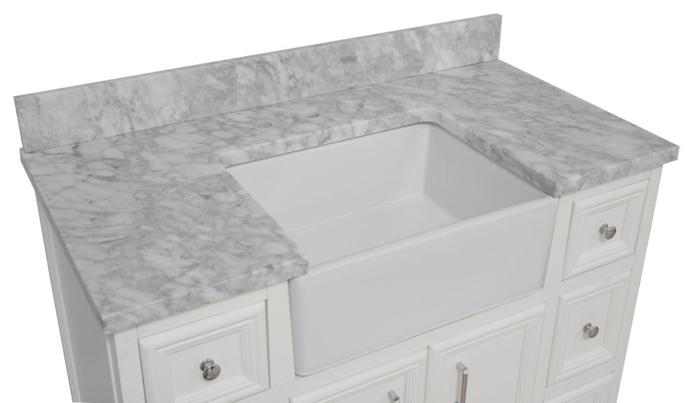 Zelda 42" Bathroom Vanity, White, Carrara Marble