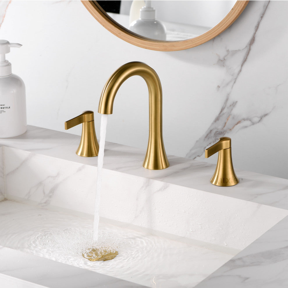 Luxier WSP11-T 2-Handle Widespread Bathroom Faucet with Drain, Brushed Gold
