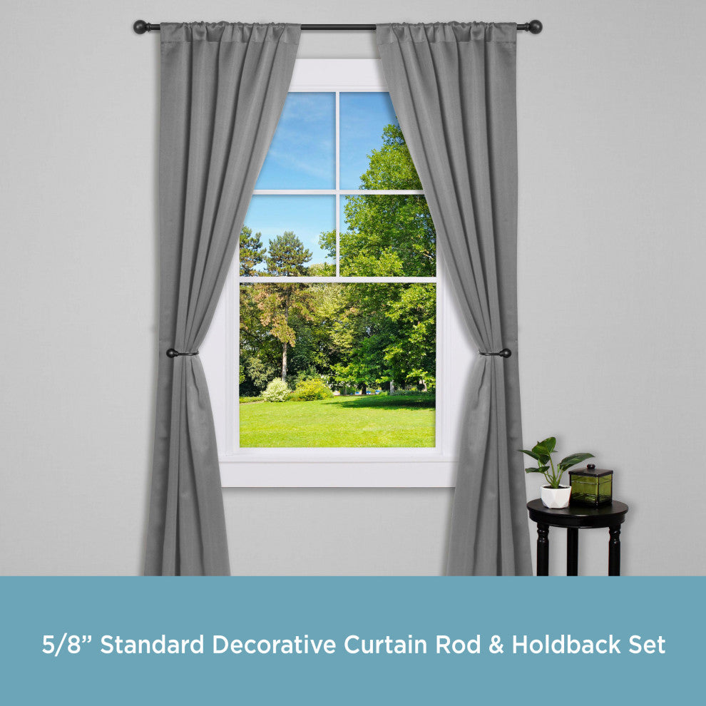 Kenney Chelsea 5/8 Decorative Curtain Rod & Holdback Set, Black, 48-86