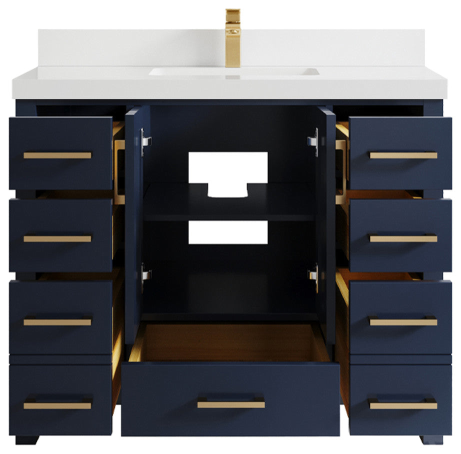 Willow Collections Malibu Vanity, Navy Blue, White Quartz, 42"