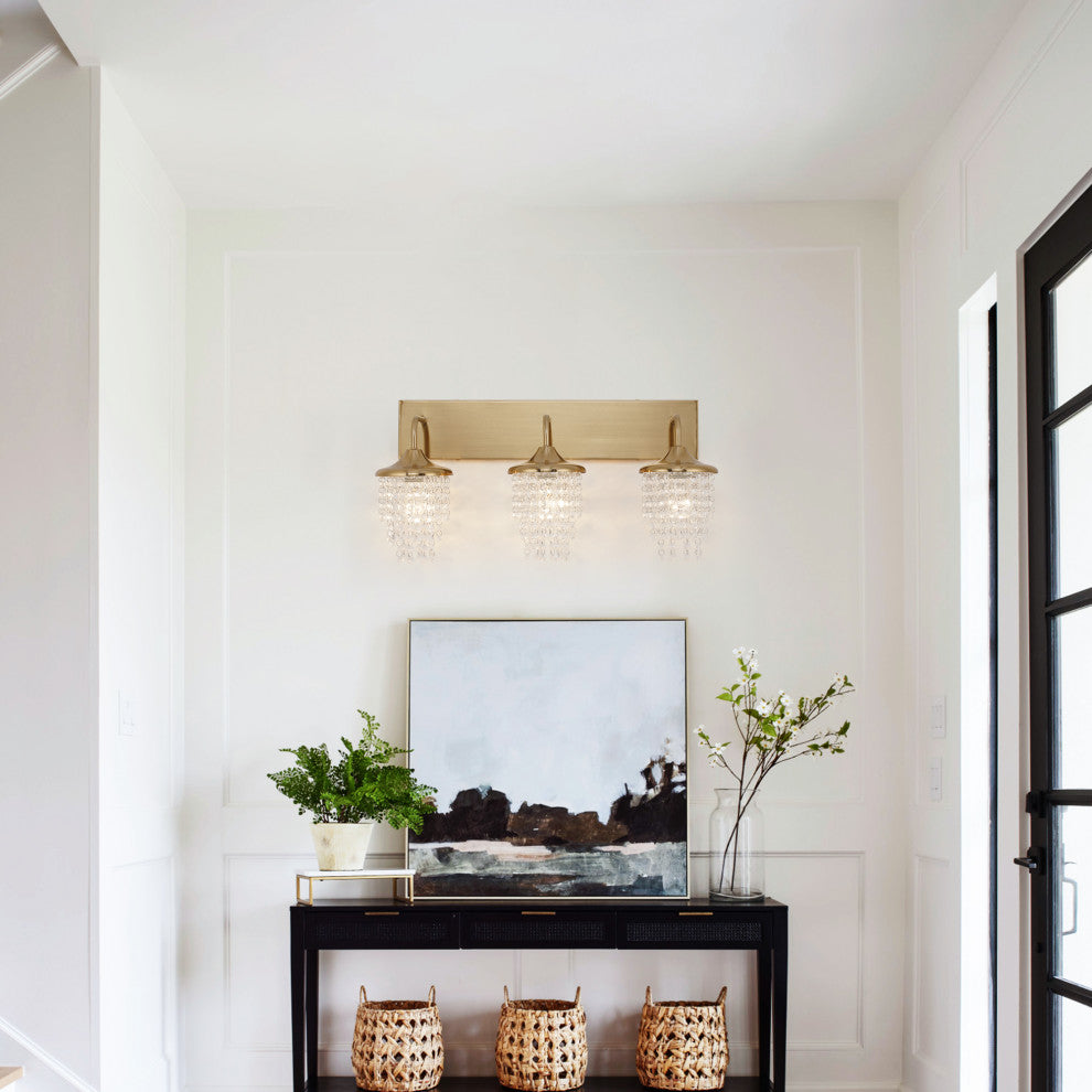 Modern 3-Light Golden Wall Sconce with Crystal Shade