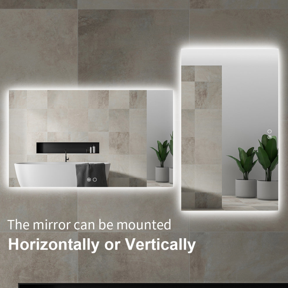 Backlit 3-Color LED Mirror for Bathroom, Anti-Fog Dimmable, 60x36