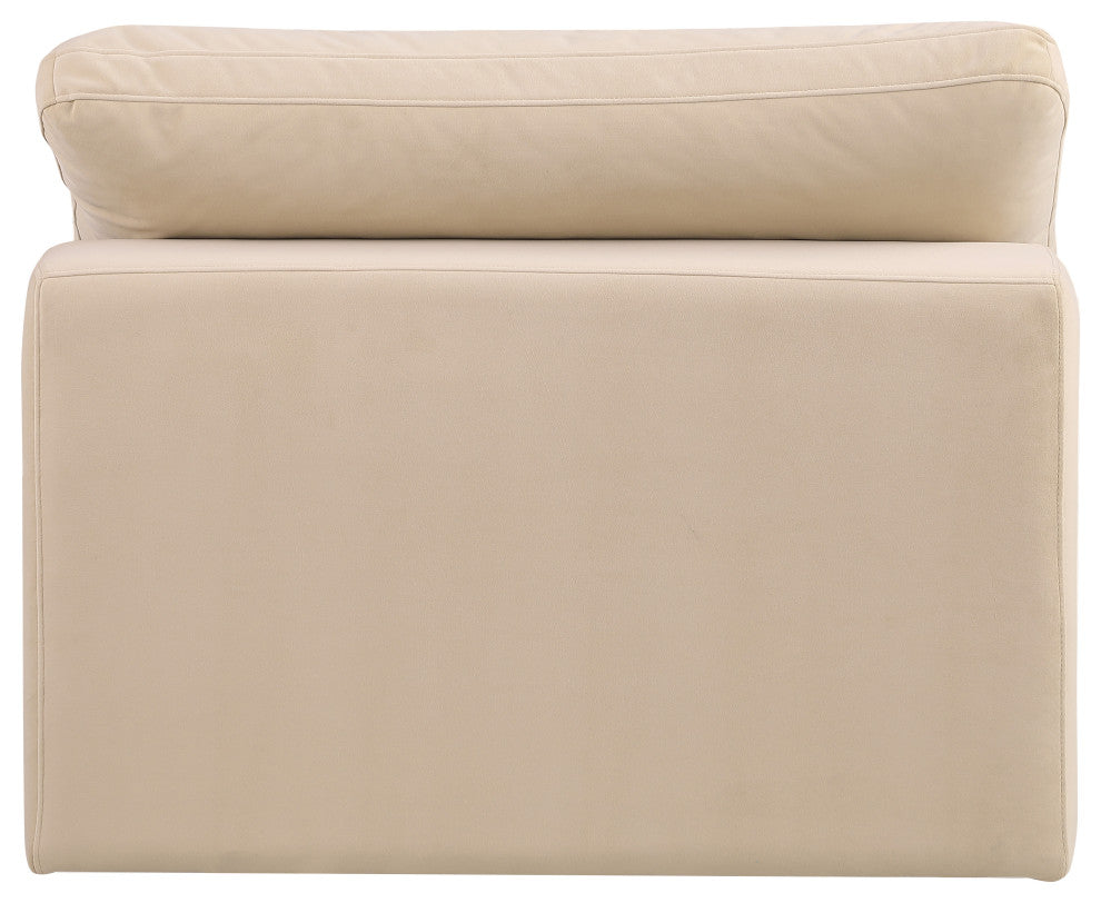 Comfy Beige Linen Textured Fabric Modular Chair, Beige, Velvet, Armless Chair
