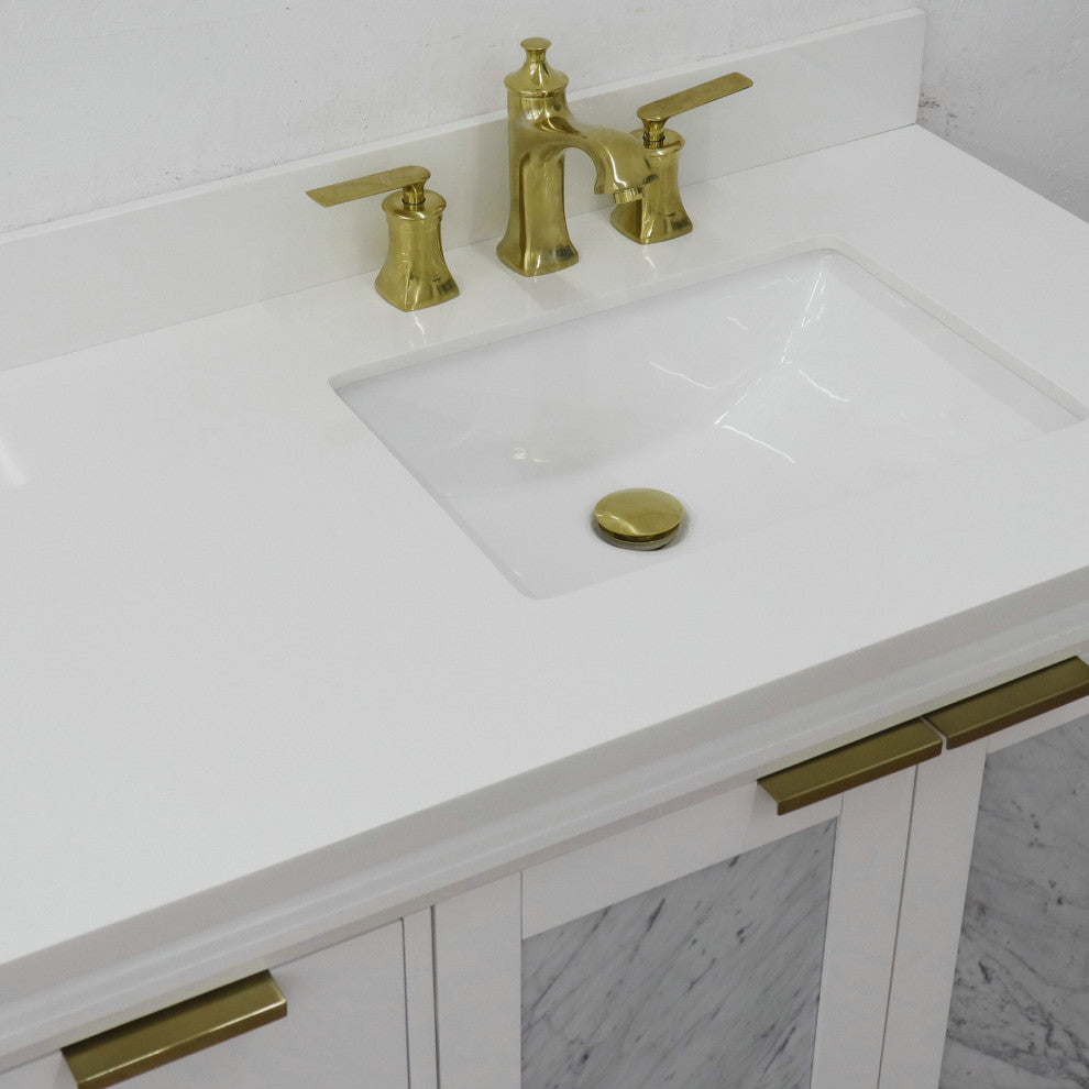 43" Single Vanity, White Finish With White Engineered Stone Top