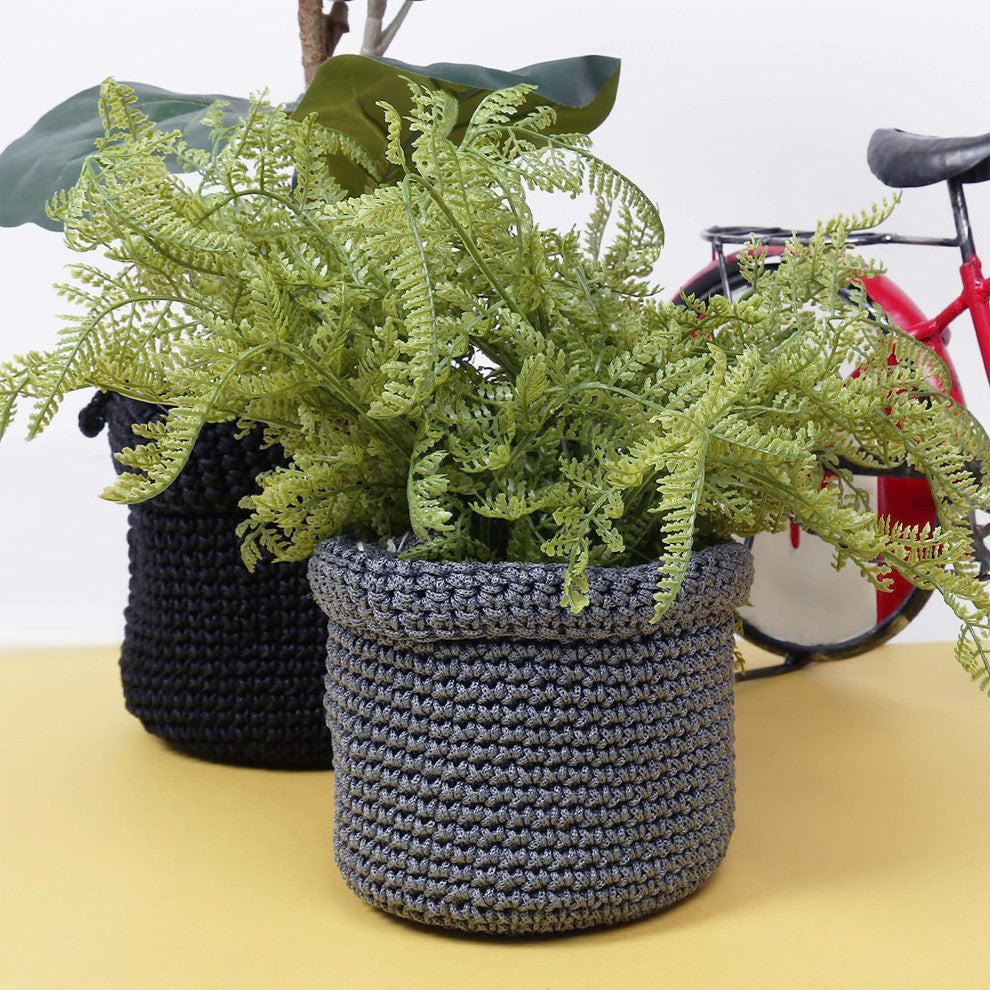Set of 3 Woven Fabric Planter Basket, 5 x 4 inches, Grey