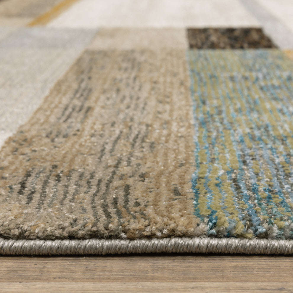 Sadie Layered Blocks Beige/Multi Area Rug, Beige/Multi, 6'7"x9'6"