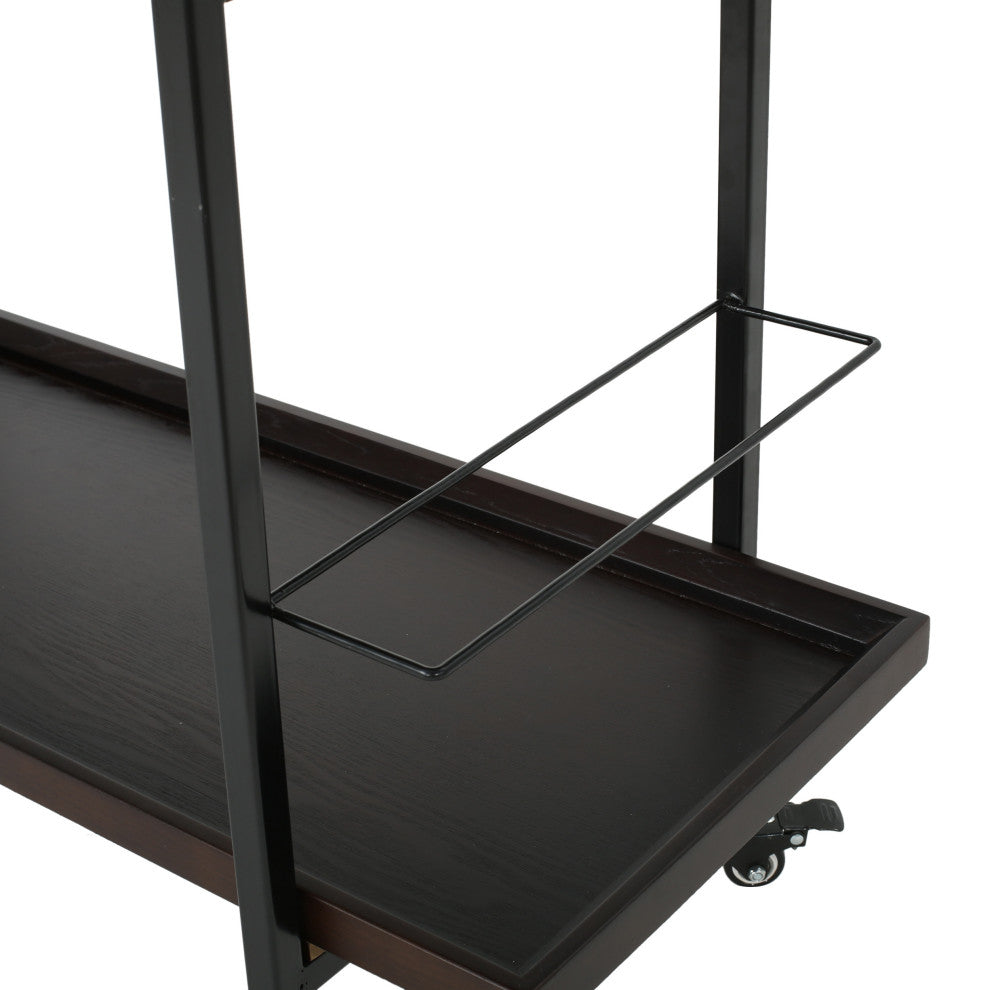 GDF Studio Modern Industrial 2-Tier Wood Bar Cart with Wheels, Dark Walnut